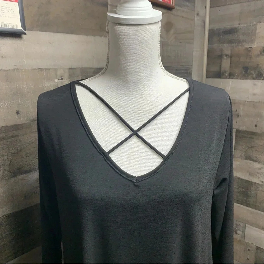 Heathmoor black tunic swing dress size large  strappy top very stretchy - Picture 3 of 6